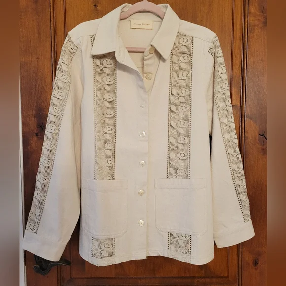 Loeffler Randall Shacket Cream Scottie Broderie Chore Jacket Large